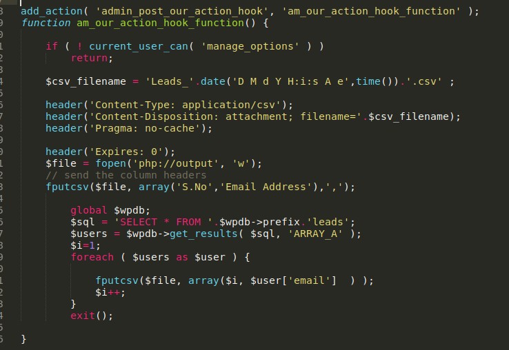 Export CSV from Custom Table in wordpress