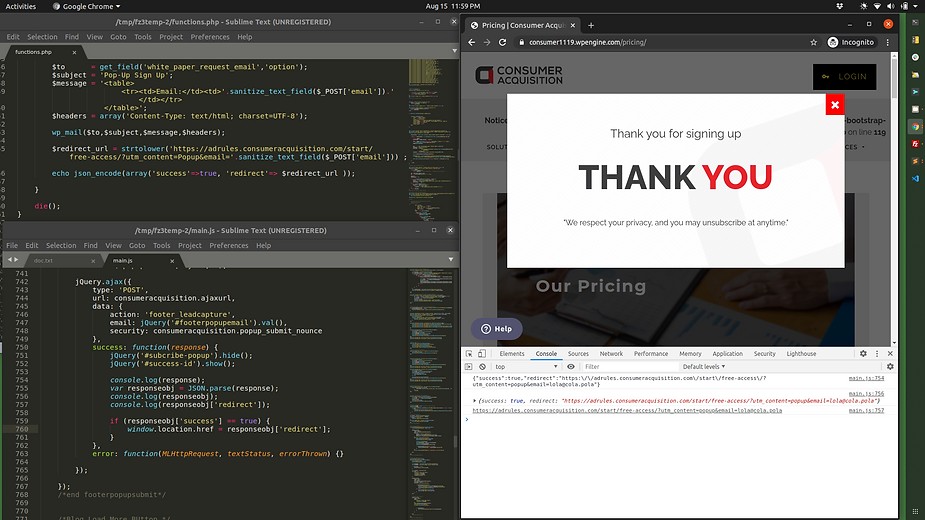 Redirect After AJAX Call in JQuery WP Nounce in AJAX and JSON.parse